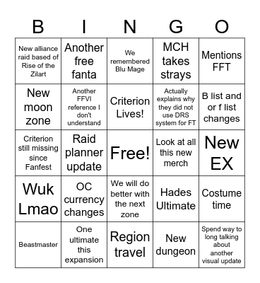 Live Letter LXXXVII Bingo Card
