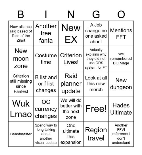 Live Letter LXXXVII Bingo Card