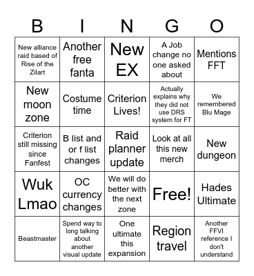 Live Letter LXXXVII Bingo Card