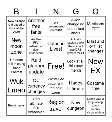 Live Letter LXXXVII Bingo Card