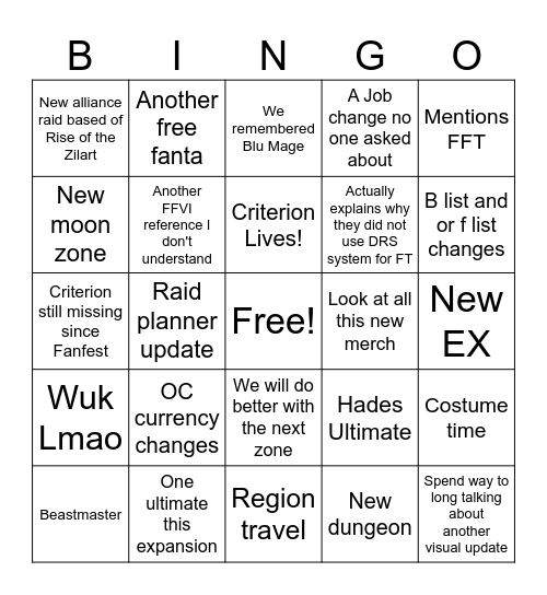 Live Letter LXXXVII Bingo Card
