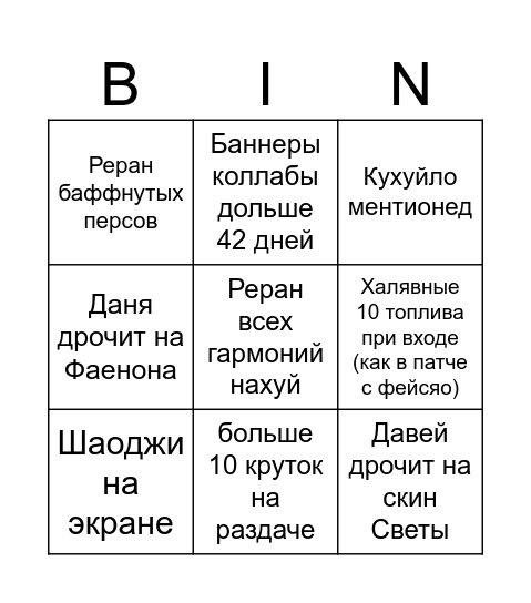 Стрим разрабов хср Bingo Card