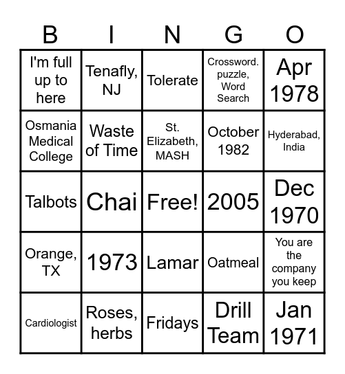 80 Years Loved Bingo Card