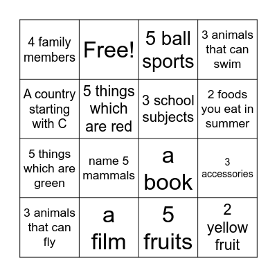 END  OF  SCHOOL Bingo Card