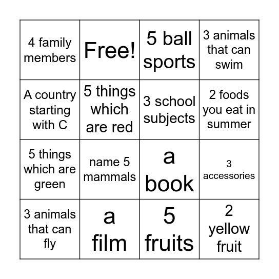END  OF  SCHOOL Bingo Card
