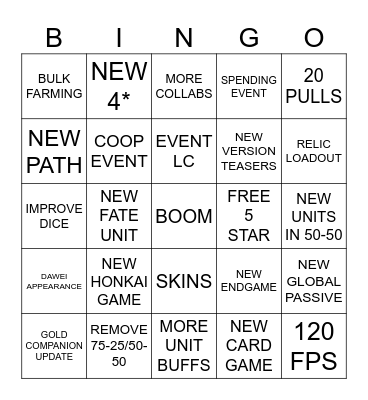 HSR 3.4 BINGO Card