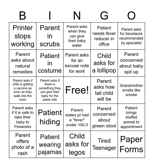 Medical Bingo - OPA Style Bingo Card