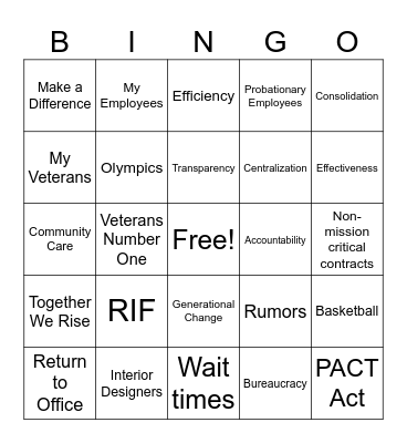 VA Town Hall Bingo Card