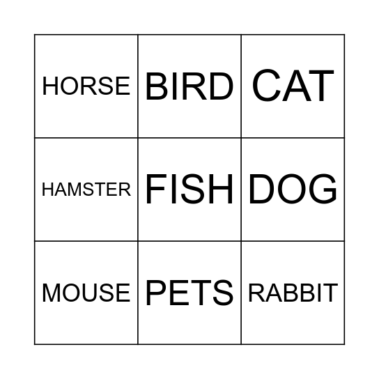 PETS Bingo Card