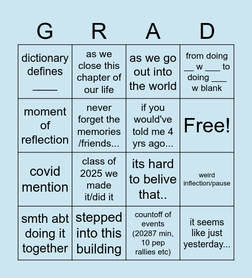 speeches Bingo Card