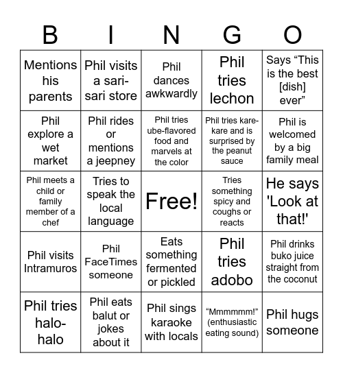 Somebody Feed Phil - Manila Bingo Card