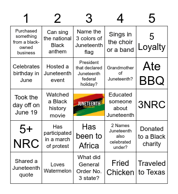 JUNETEENTH BINGO Card