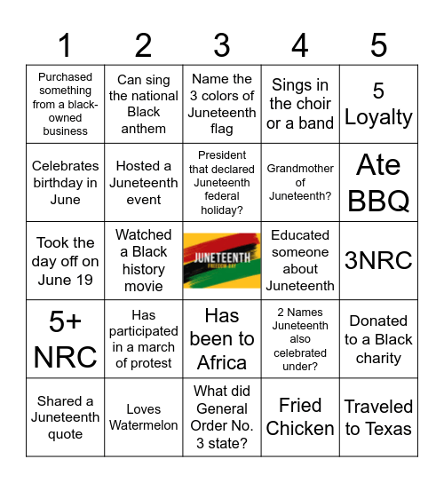 JUNETEENTH BINGO Card
