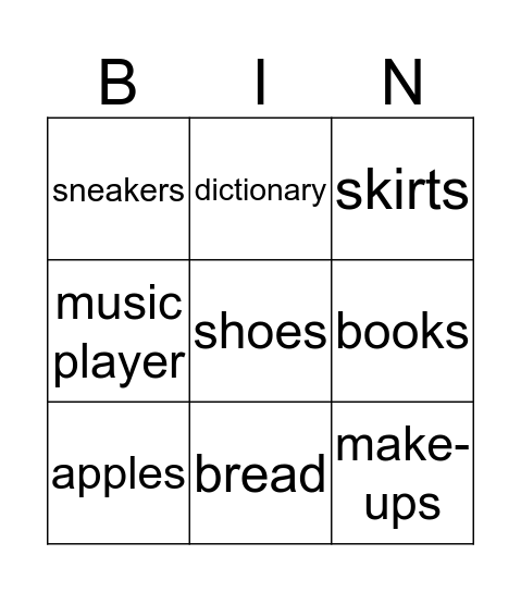 Where do you shop for____? Bingo Card