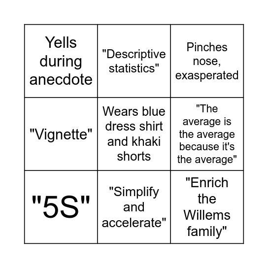 Sean Bingo Card