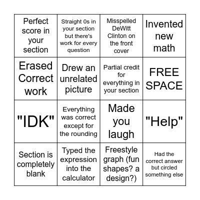 Regents Scoring Bingo Card