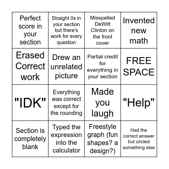 Regents Scoring Bingo Card