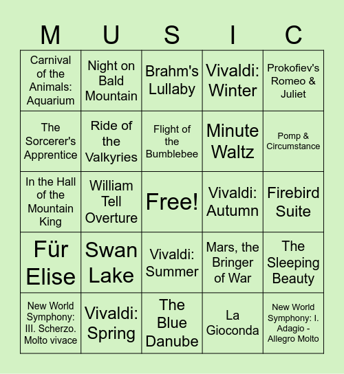 Classical Music Bingo Card