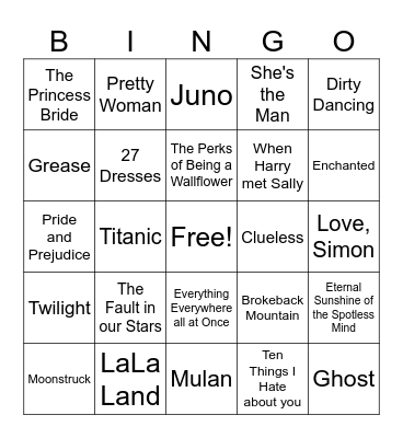 Romance Movie Quotes Bingo Card