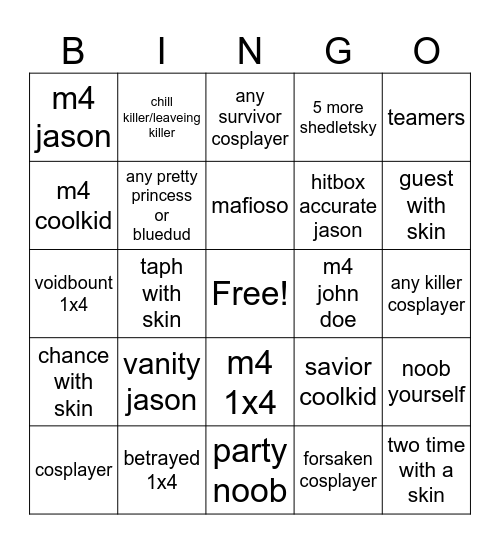 forsaken bingo Card