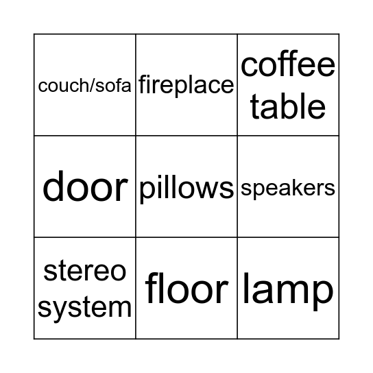 Living Room Vocabulary Words Bingo Card