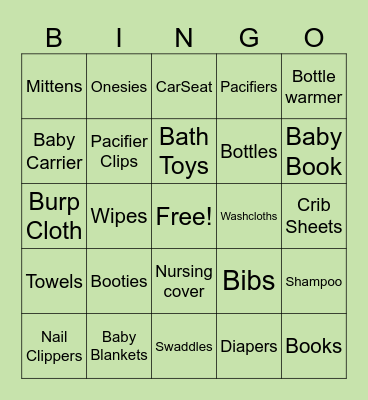 Baby Shower Bingo Card