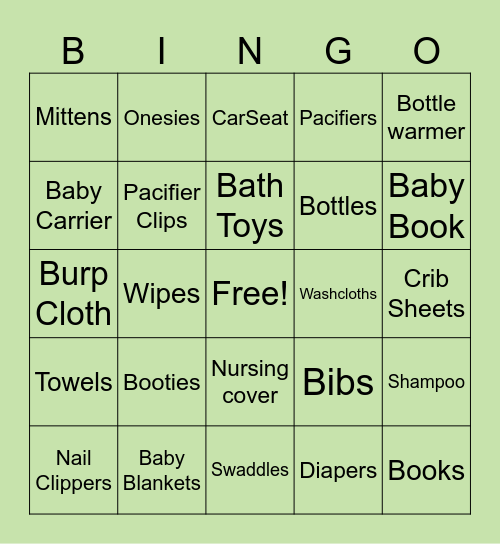Baby Shower Bingo Card