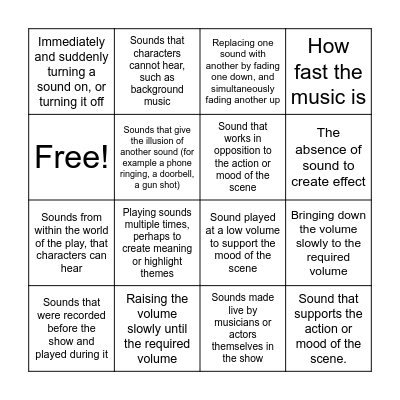 Sound Design Bingo Card