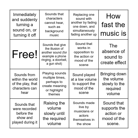 Sound Design Bingo Card