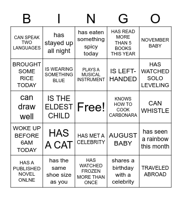 HUMAN BINGO Card