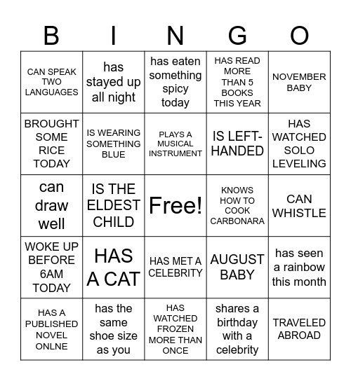 HUMAN BINGO Card