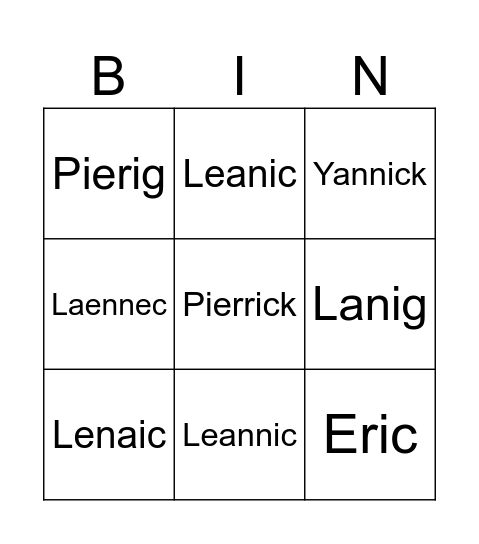 Combo Lenaic Bingo Card