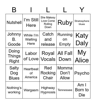 Lexington Billy Strings Bingo Card