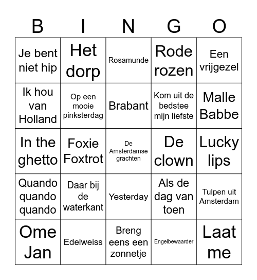 Muziek Bingo met EnterTIJNment Bingo Card