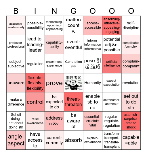 24年新高考Ⅱ卷 D篇 应对AI发展 Bingo Card