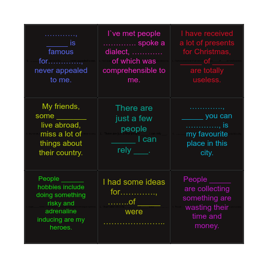 Relative clauses Bingo Card