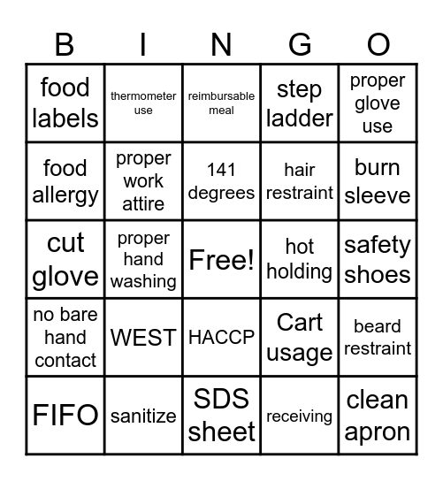 Student Nutrition Bingo Card