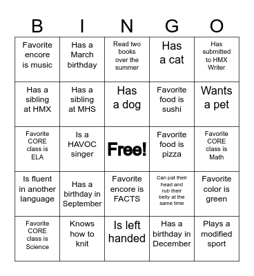Getting to Know Team 8-3 Bingo Card