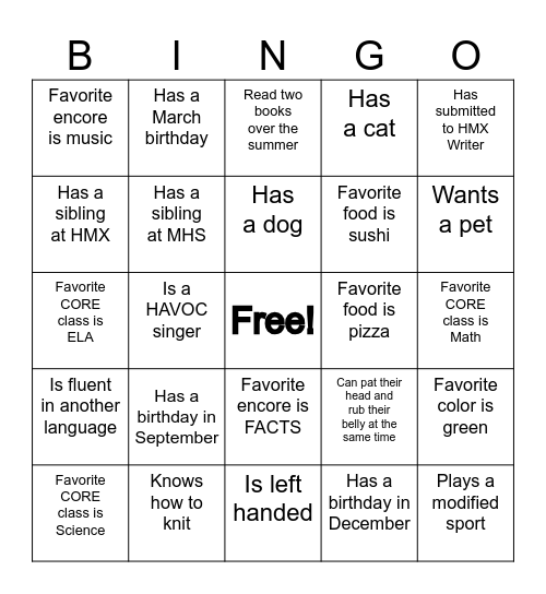Getting to Know Team 8-3 Bingo Card