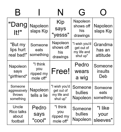 Napoleon's Dynamite Bingo Card