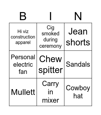 Barn Wedding Bingo Card