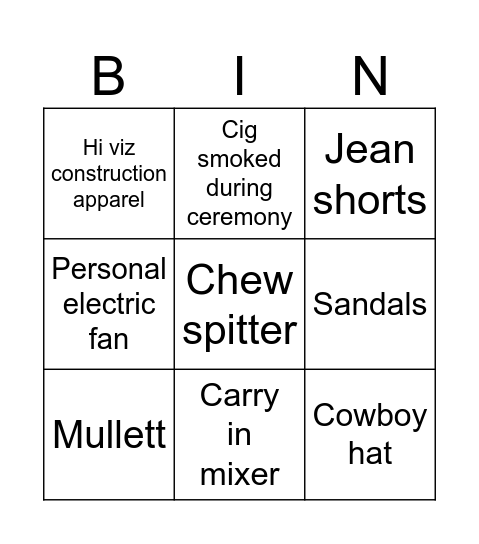 Barn Wedding Bingo Card
