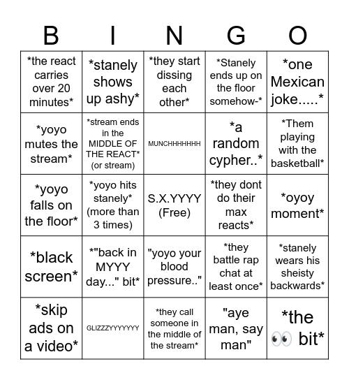 SXY BINGO Card