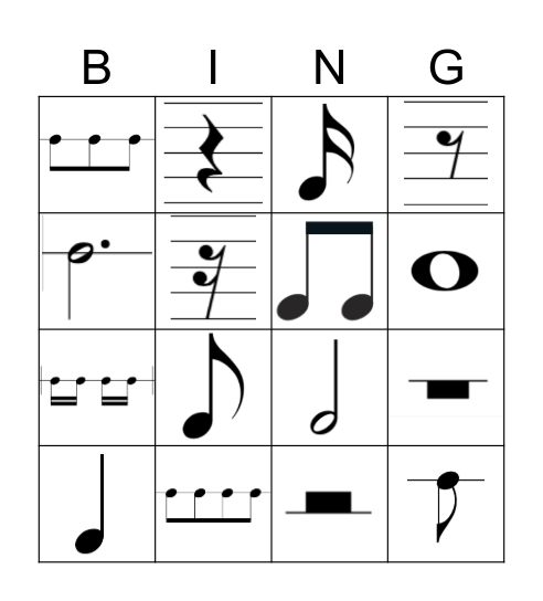 Note and Rest Durations Bingo Card