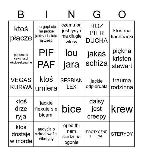 love lies bleeding bingo Card