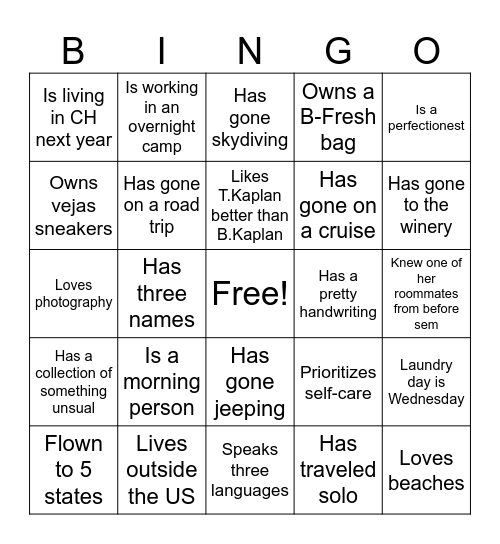 Do i know my dormmates? Bingo Card