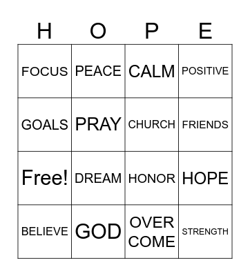 HOPE Bingo Card
