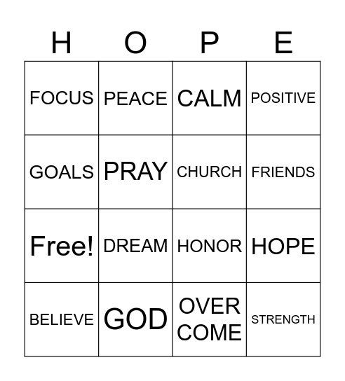 HOPE Bingo Card