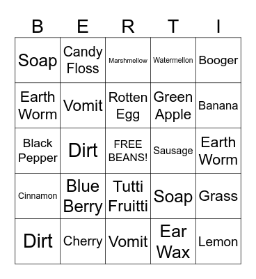 Bertie Botts Bingo Card