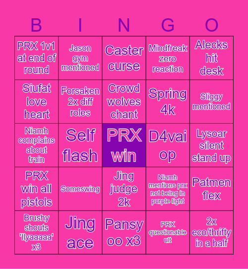 Paper Rex Wolves Bingo Card